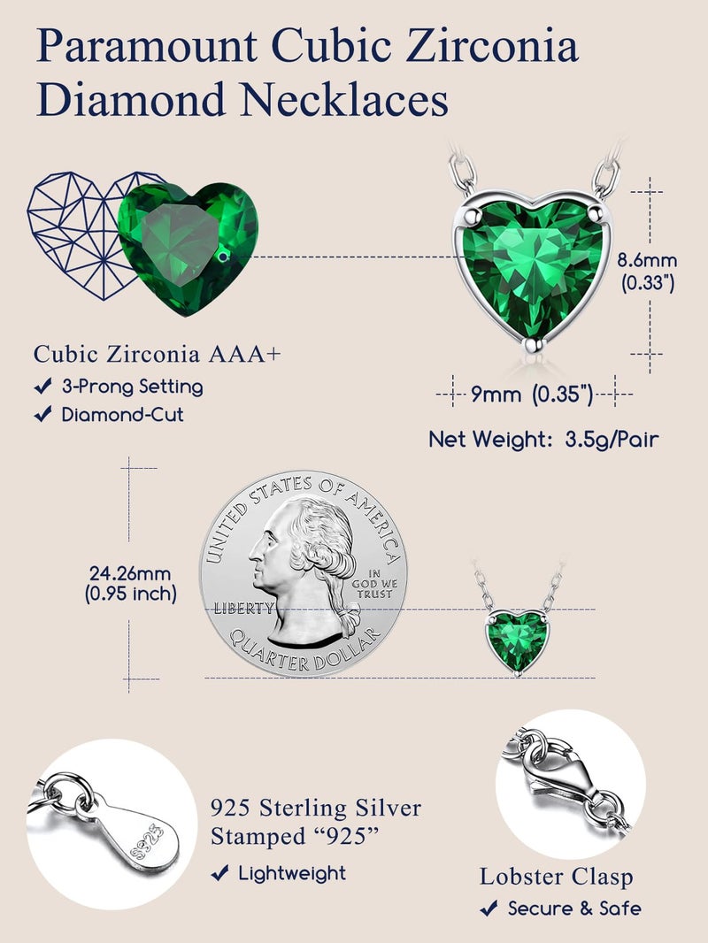 Suplight Stelring Silver May Birthstone Necklace Small Emeral Green Simple Heart Necklace for Women - Image 5